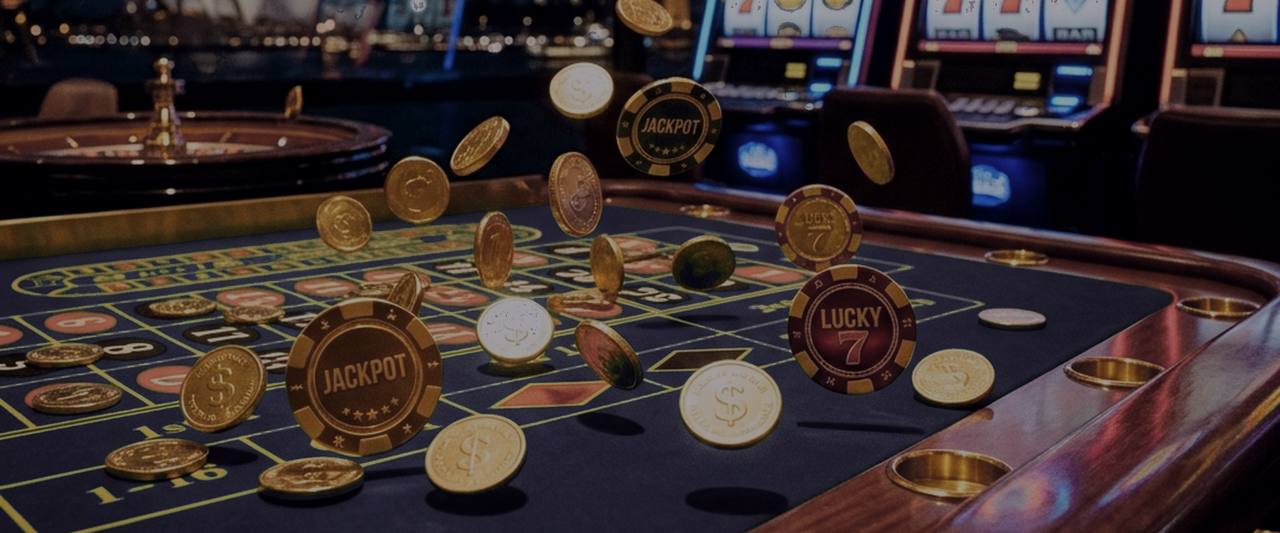Casumo casino floor: roulette table, gold chips and slot machines